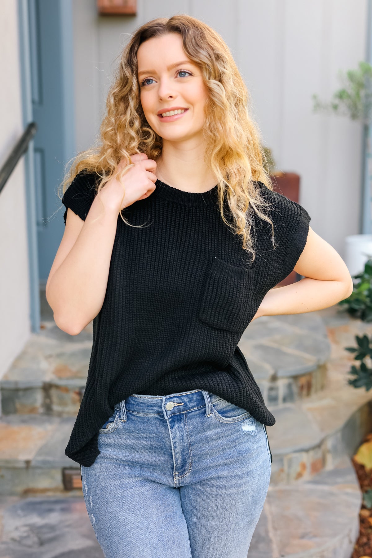 Best In Bold Black Dolman Ribbed Knit Sweater Top