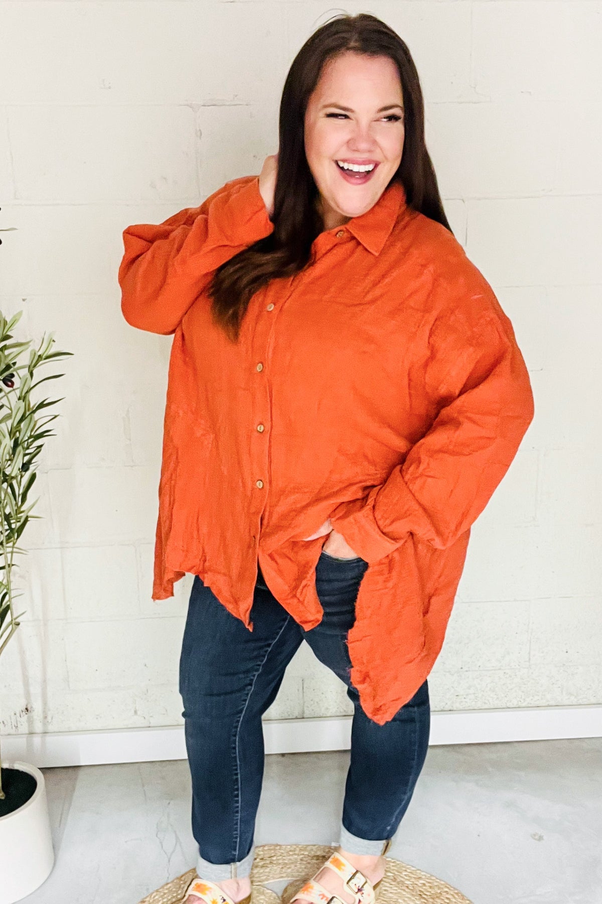 Everyday Rust Button Down Sharkbite Cotton Tunic Top