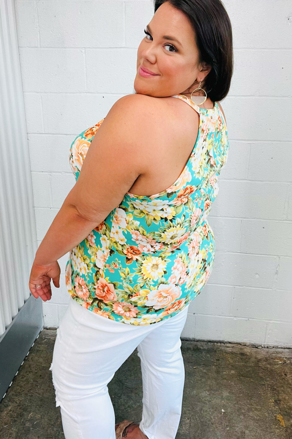 Seafoam Green Floral Halter Neck Tank Top