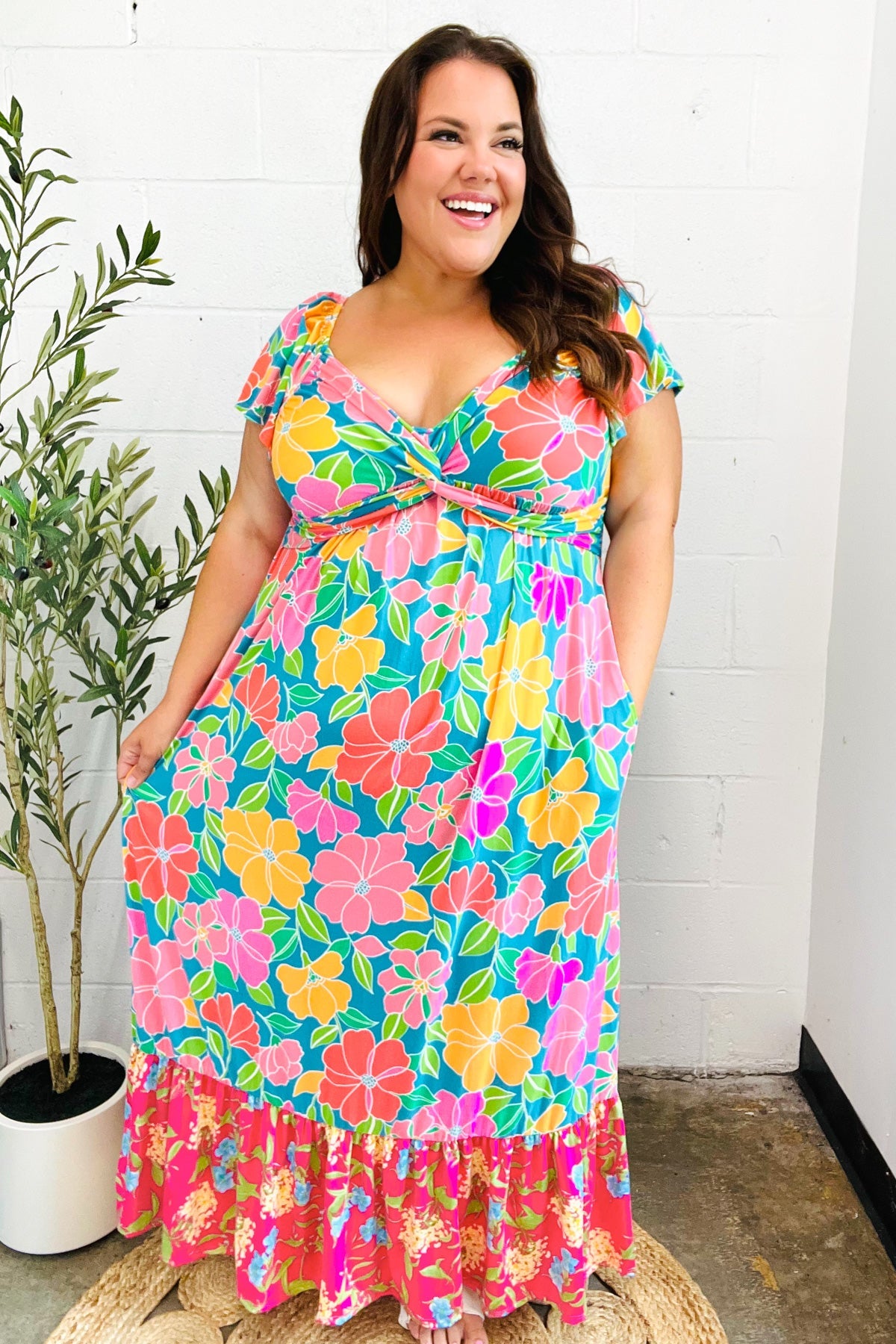 Vacay Vibes Blue Floral Print Sweetheart Twisted Neckline Maxi Dress