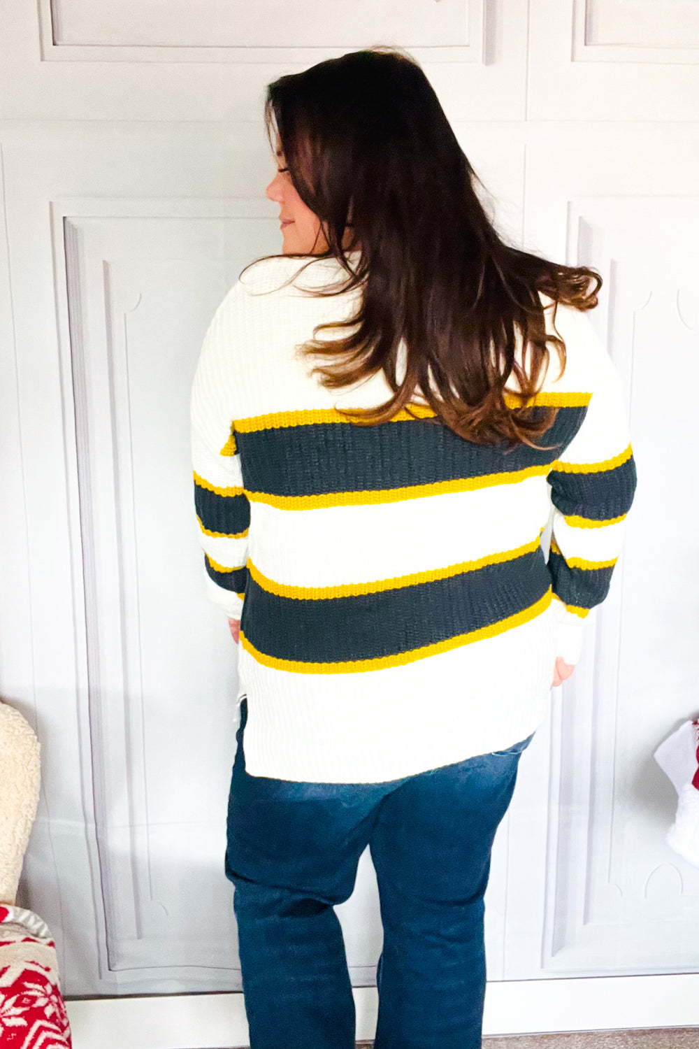 Casual Chic Yellow & Ivory Stripe Oversize Knit Sweater