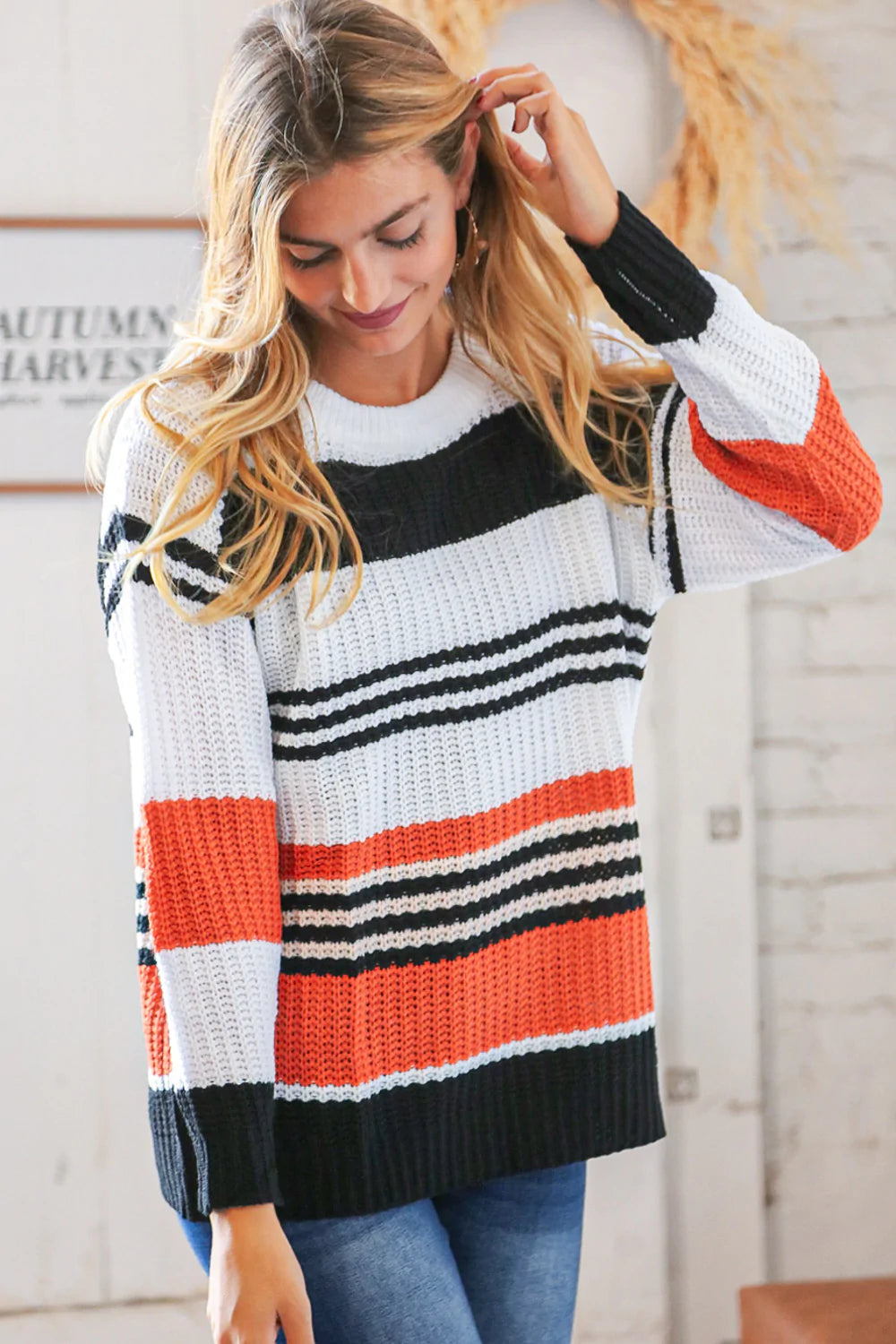 Black & Rust Multi Stripe Slouchy Sweater