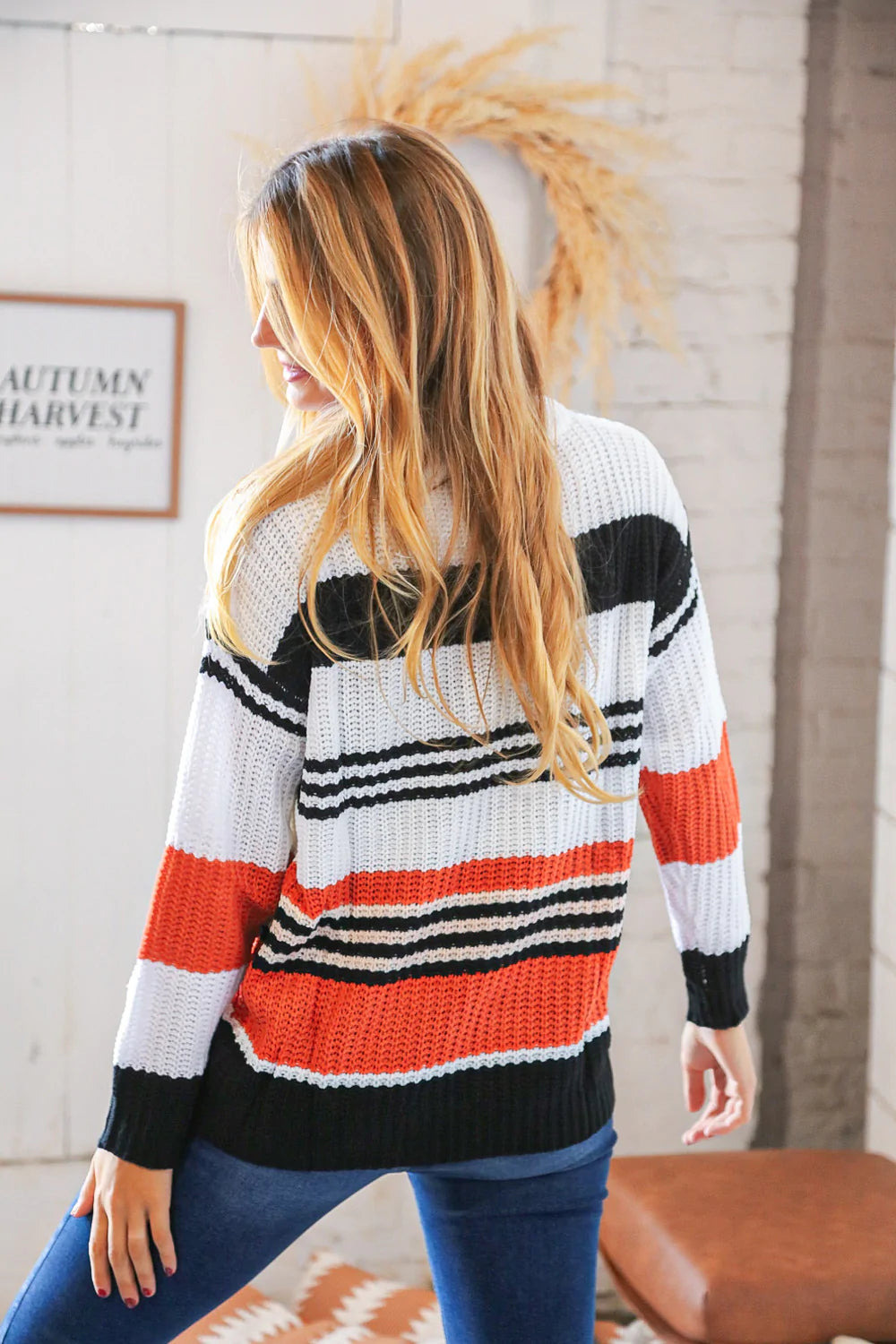 Black & Rust Multi Stripe Slouchy Sweater