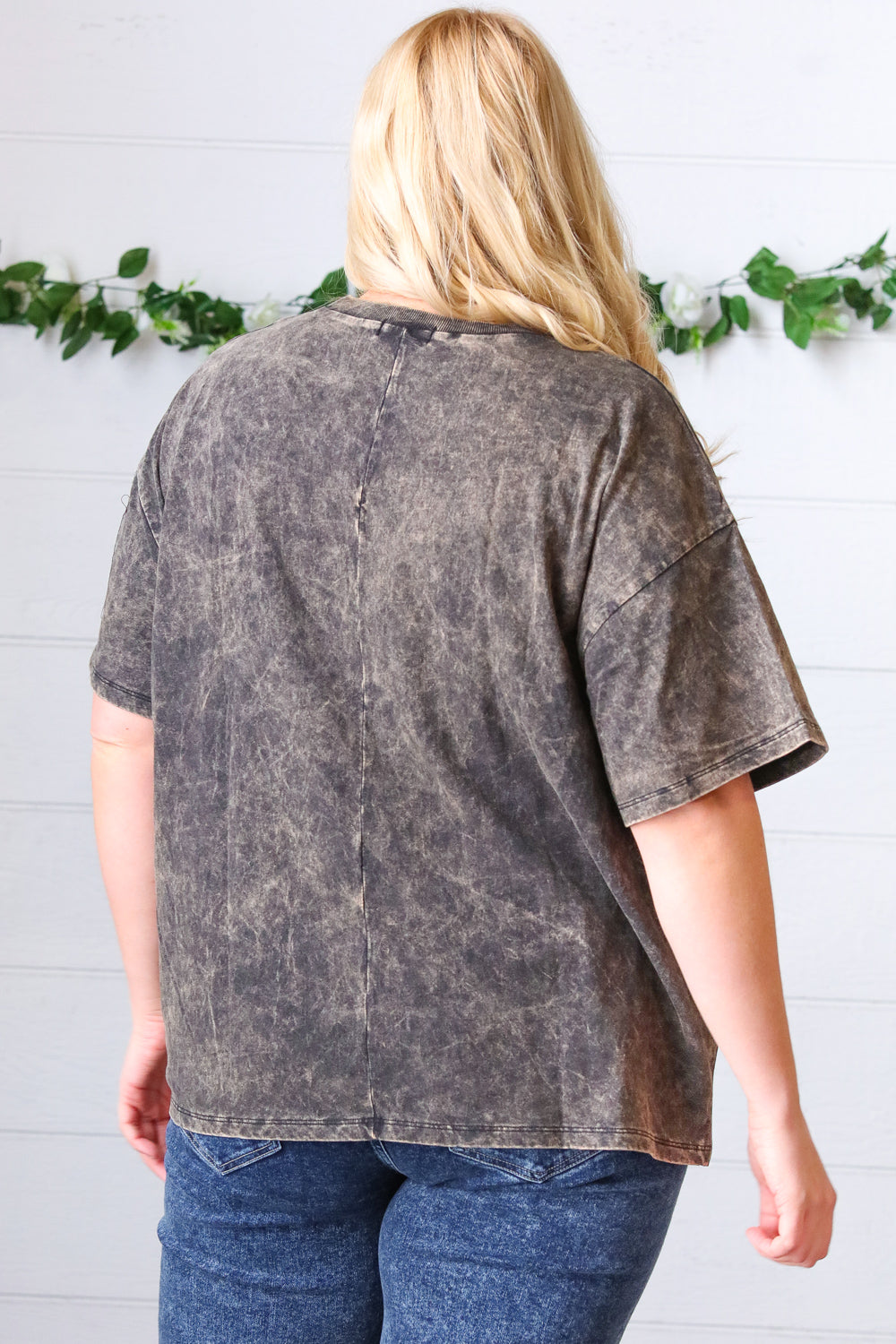 Black Cotton Wash Short Sleeve Crew Neck Top