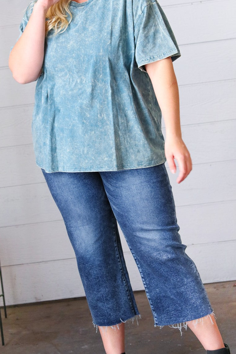 Dark Blue Raw Hem Cropped Denim Jeans