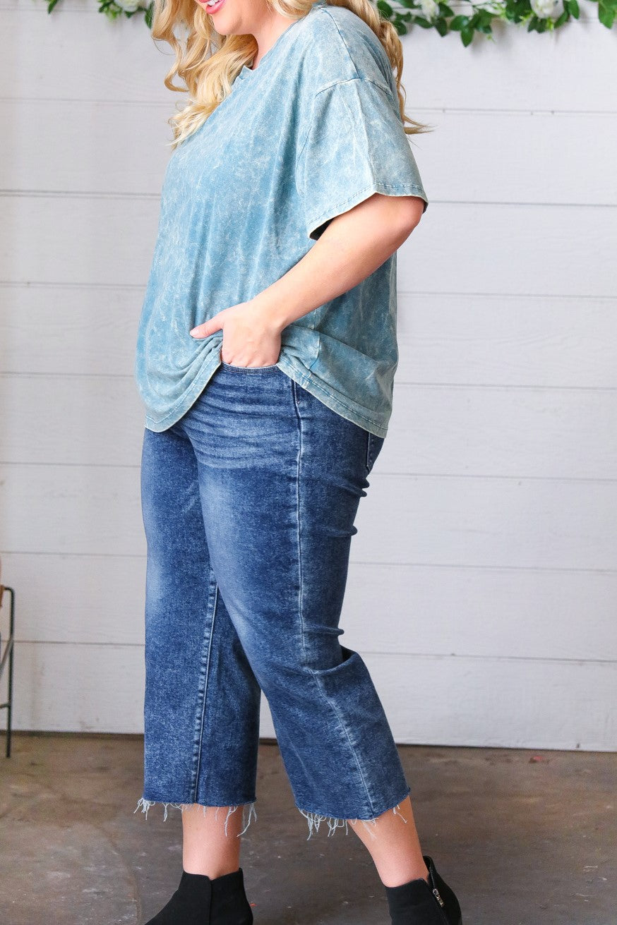 Dark Blue Raw Hem Cropped Denim Jeans