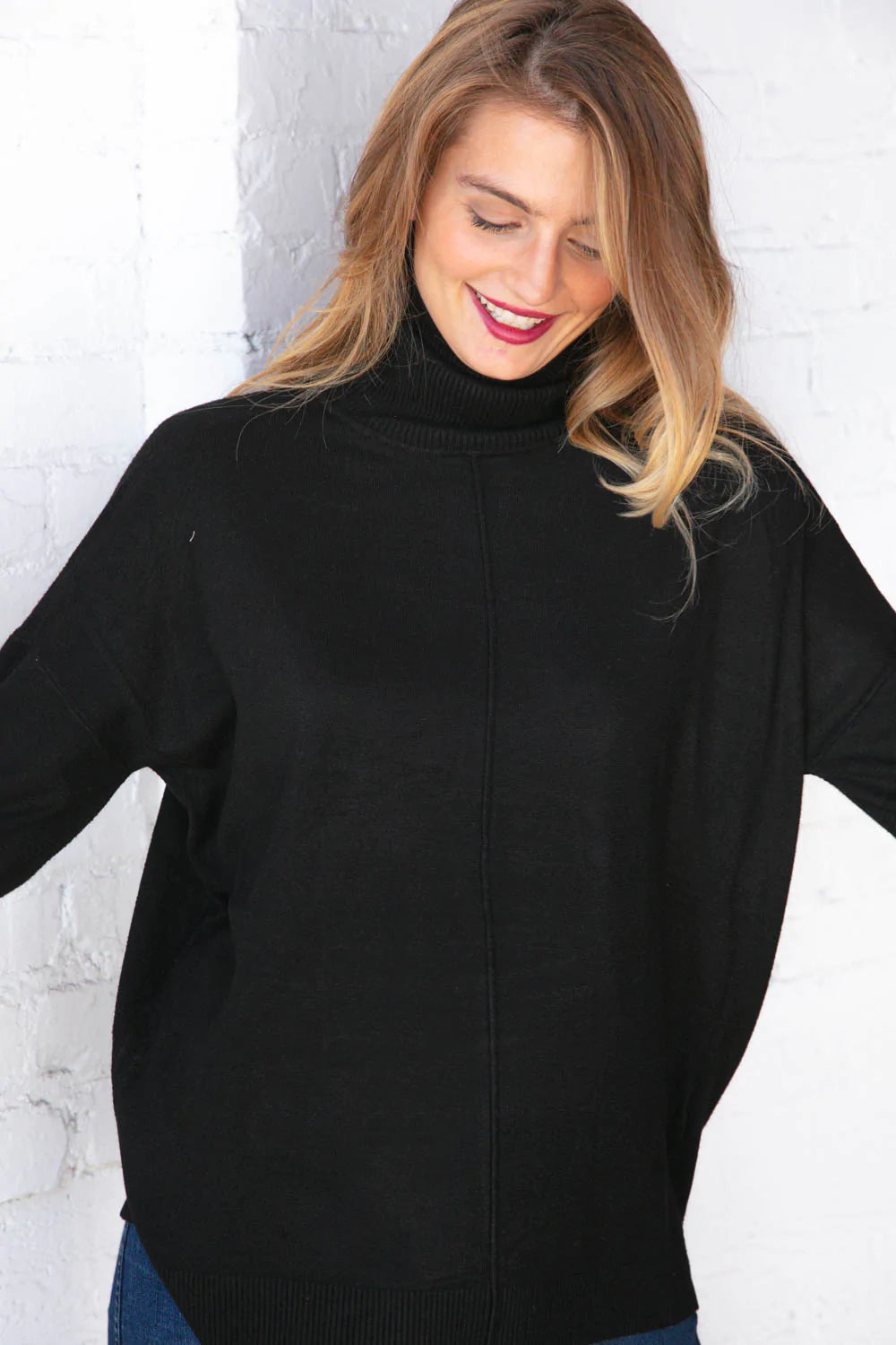 Midnight Black Out Seam Turtleneck Sweater