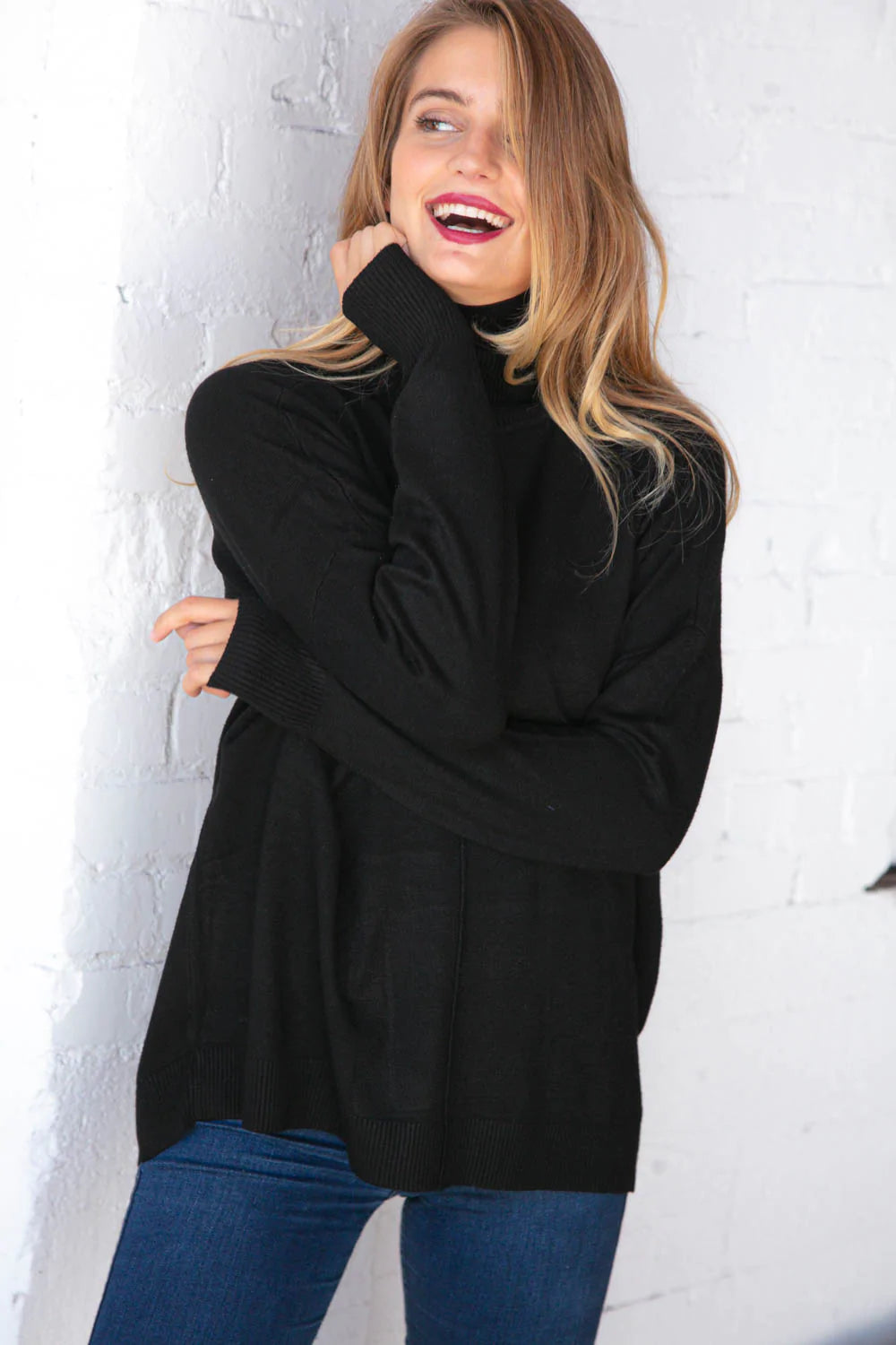 Midnight Black Out Seam Turtleneck Sweater