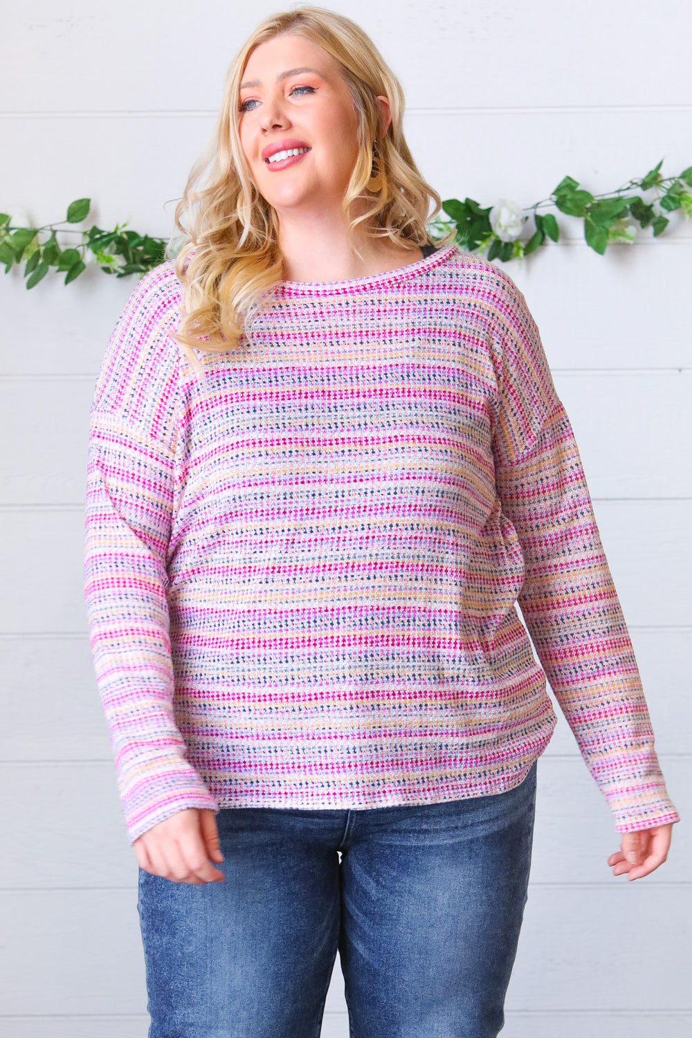 Lilac & Fuchsia Textured Vintage Stripe Top