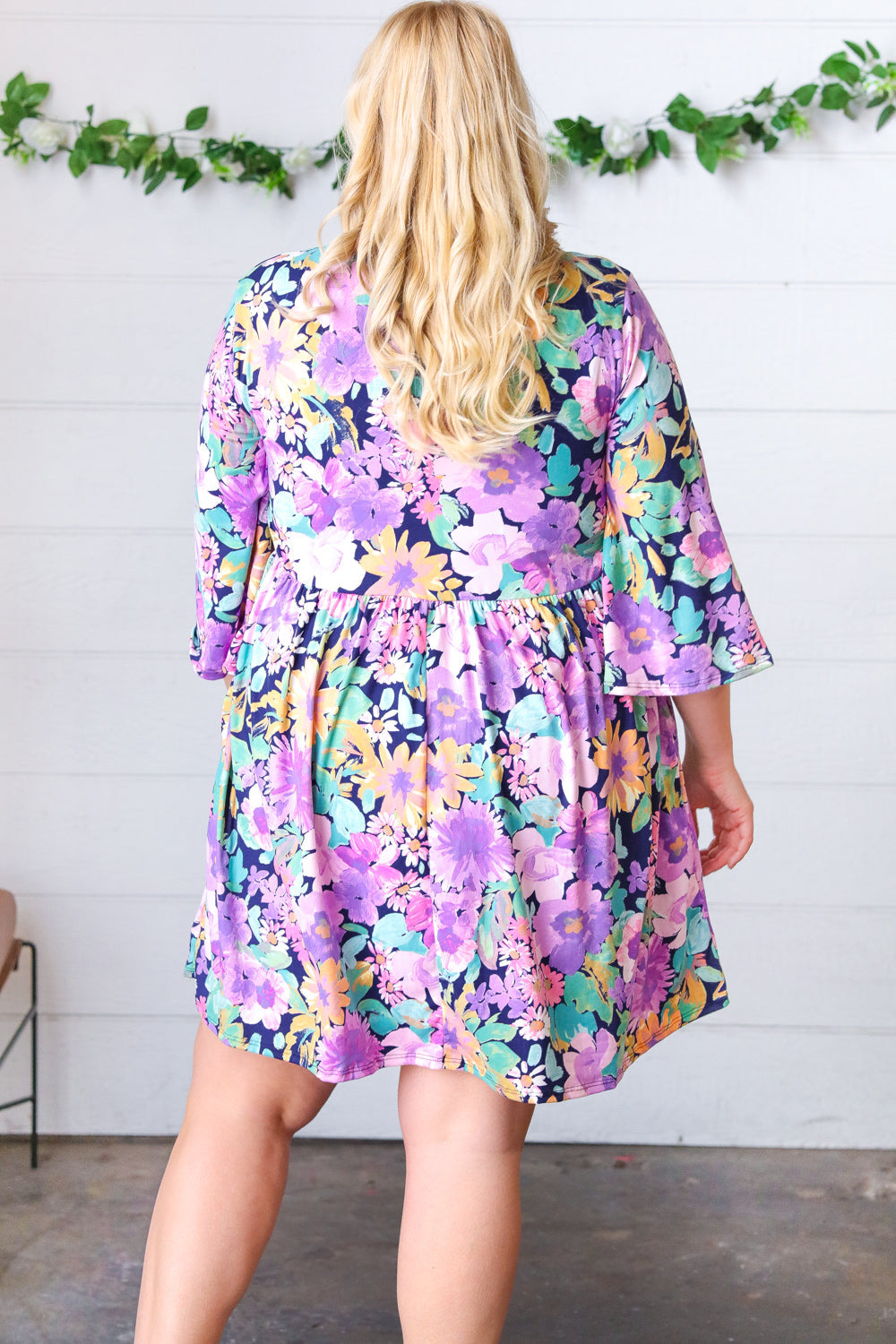 Mint Floral Babydoll Bell Sleeve Pocketed Dress