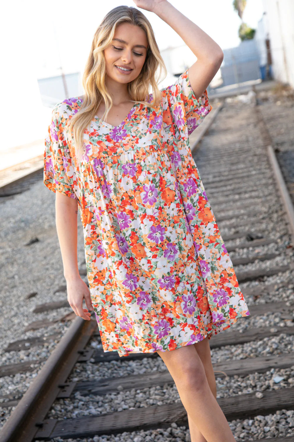 Floral Dolman Yoke Woven Shift Dress with Pockets