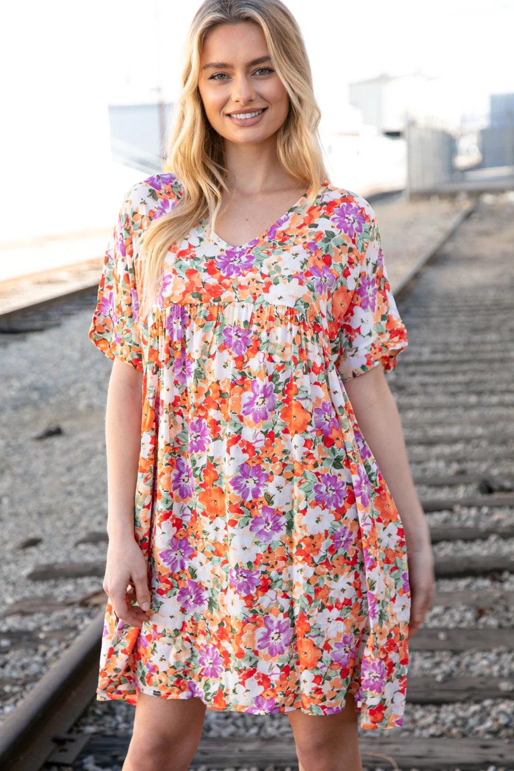 Floral Dolman Yoke Woven Shift Dress with Pockets