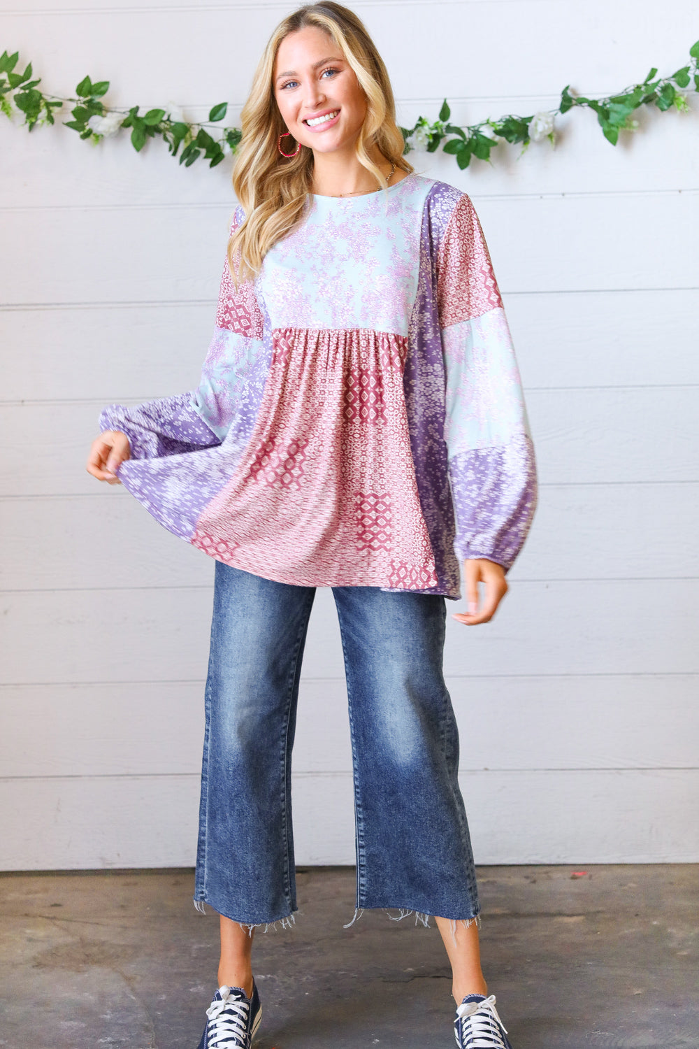 Lavender & Mauve Floral Color Block Top