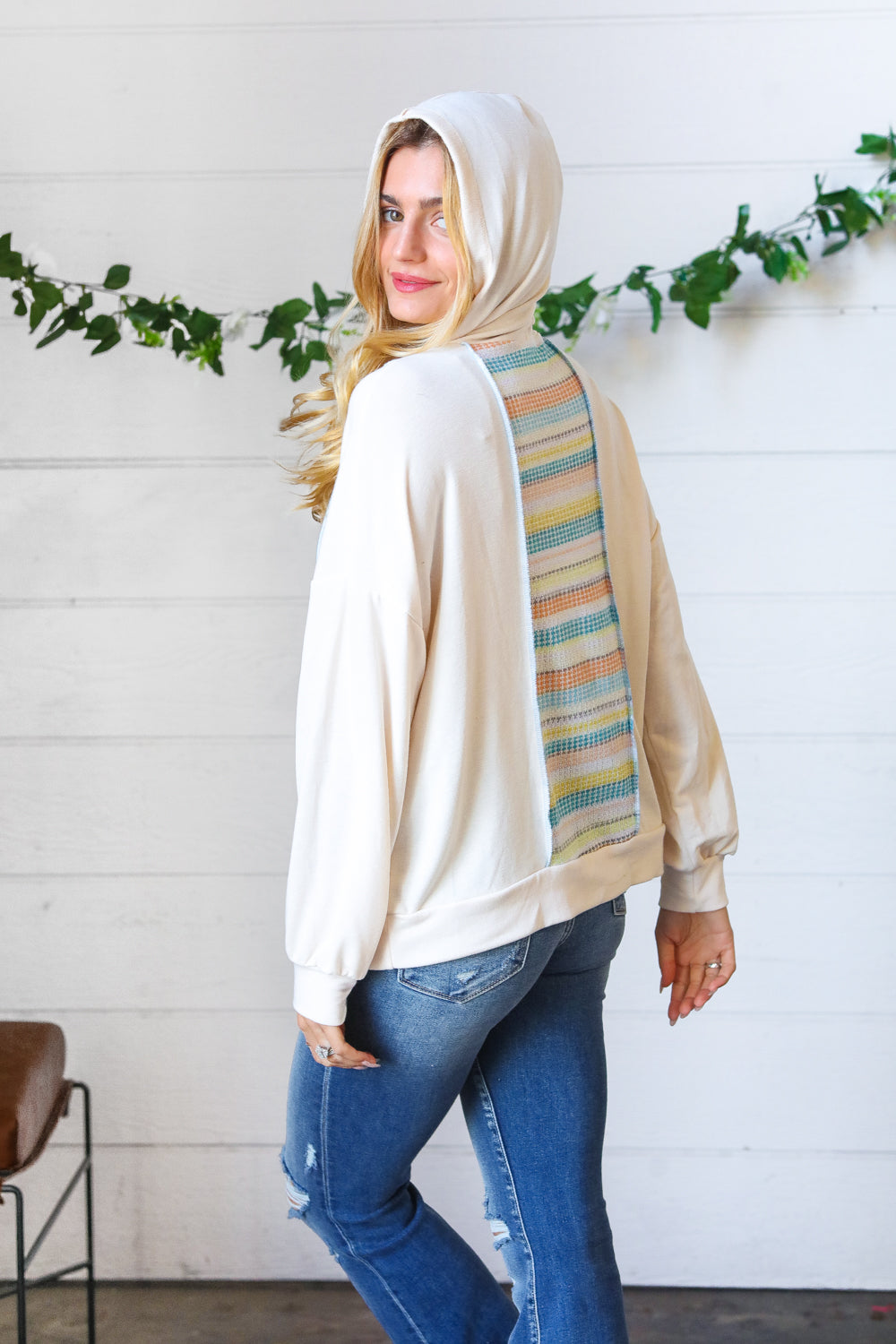 Oatmeal Multicolor Stripe Outseam Hoodie