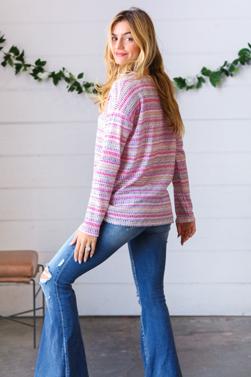 Lilac & Fuchsia Textured Vintage Stripe Top