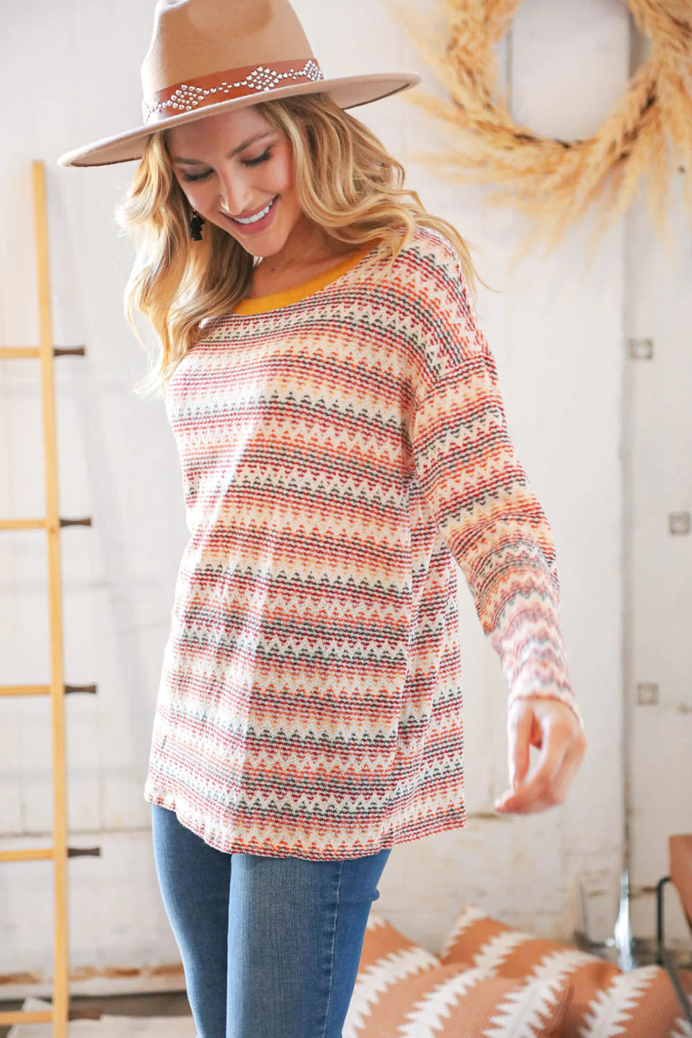 Multicolor Zig Zag Textured Loose Knit Sweater