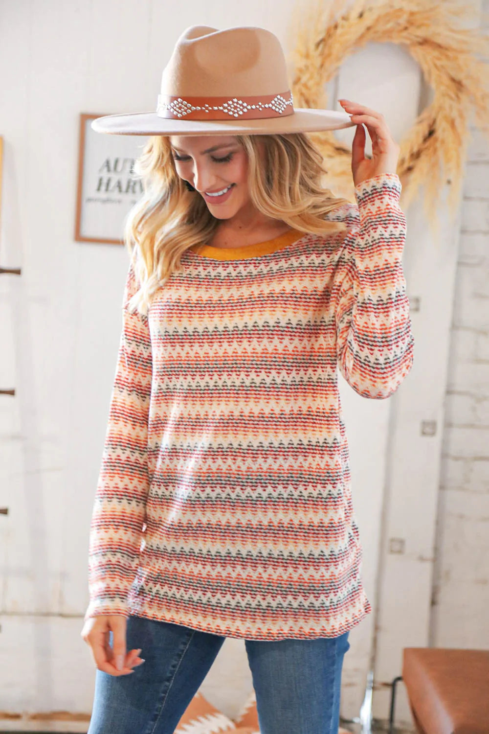 Multicolor Zig Zag Textured Loose Knit Sweater