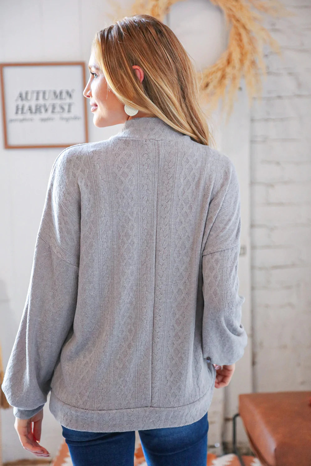 Grey Peek-A-Boo Pointelle Soft Knit Choker Top