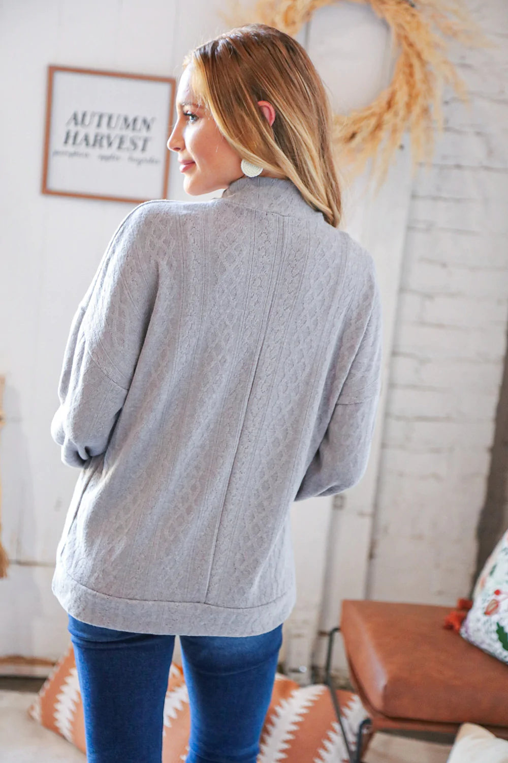 Grey Peek-A-Boo Pointelle Soft Knit Choker Top