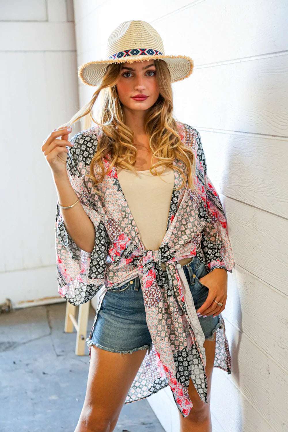 Charcoal Boho Rayon Challis Cover Up Kimono