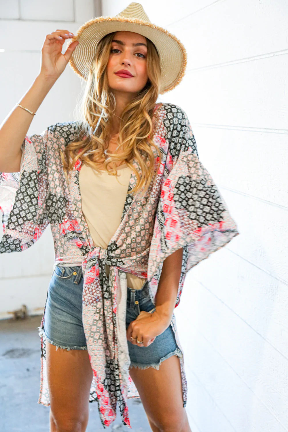 Charcoal Boho Rayon Challis Cover Up Kimono