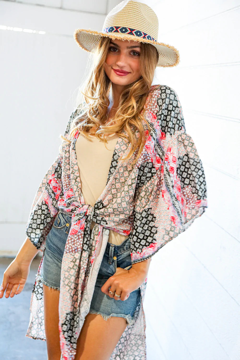 Charcoal Boho Rayon Challis Cover Up Kimono