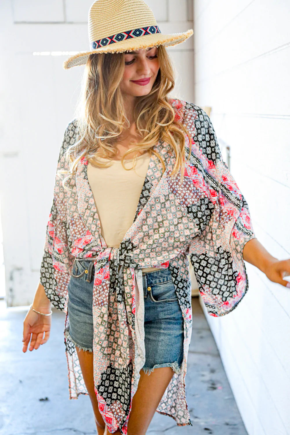 Charcoal Boho Rayon Challis Cover Up Kimono