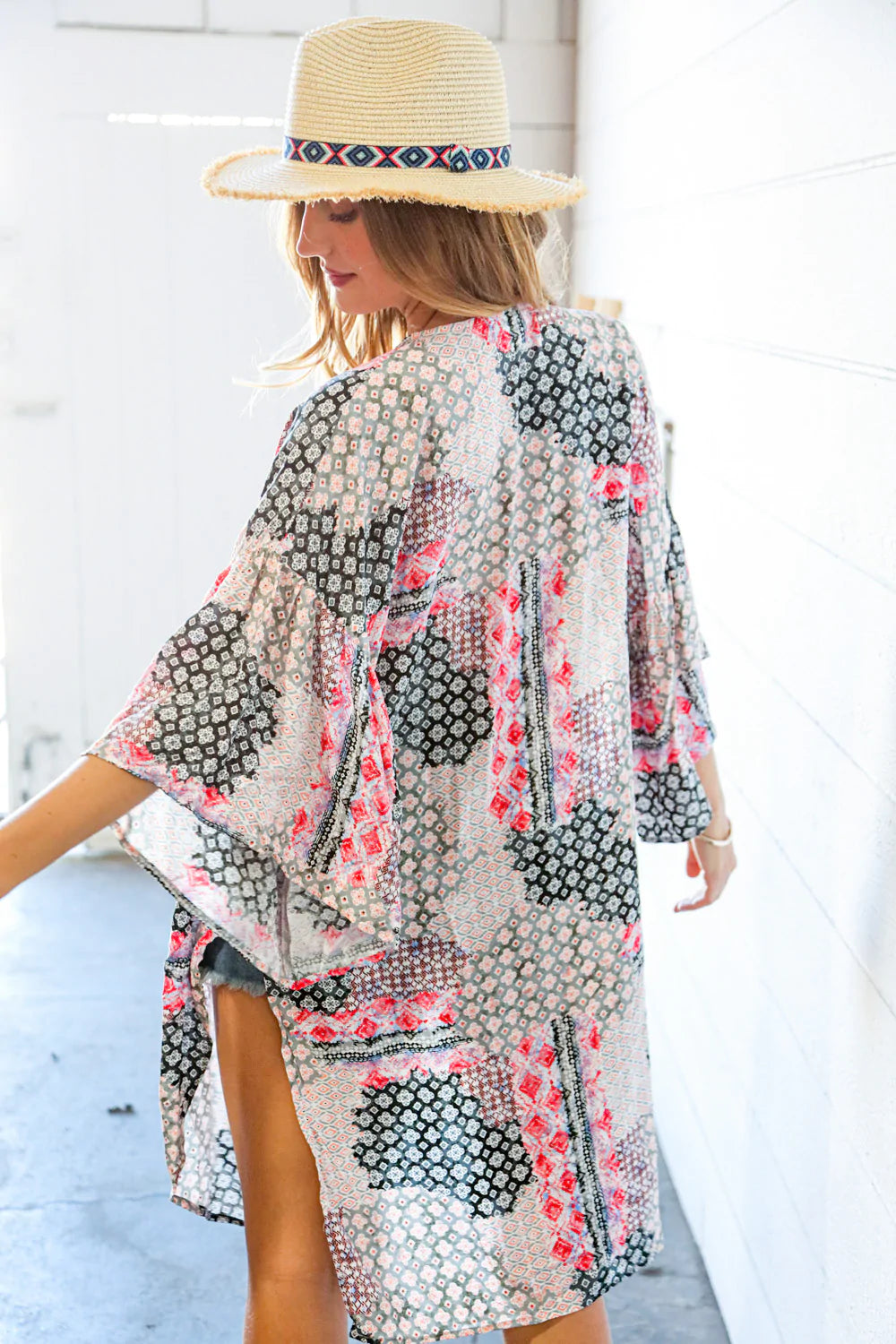 Charcoal Boho Rayon Challis Cover Up Kimono