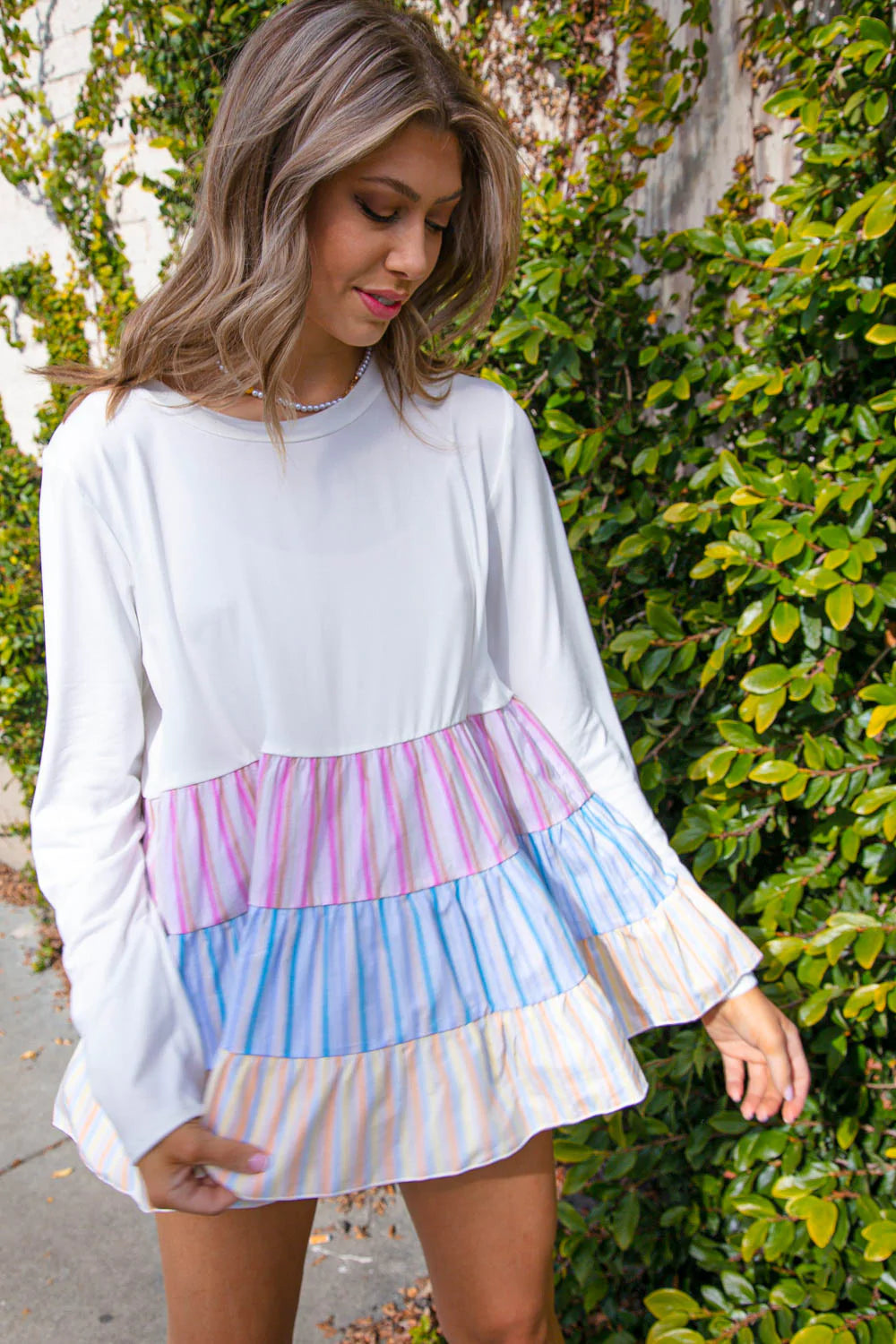 Ivory Multi-Tiered Vertical Stripe Color Block Top