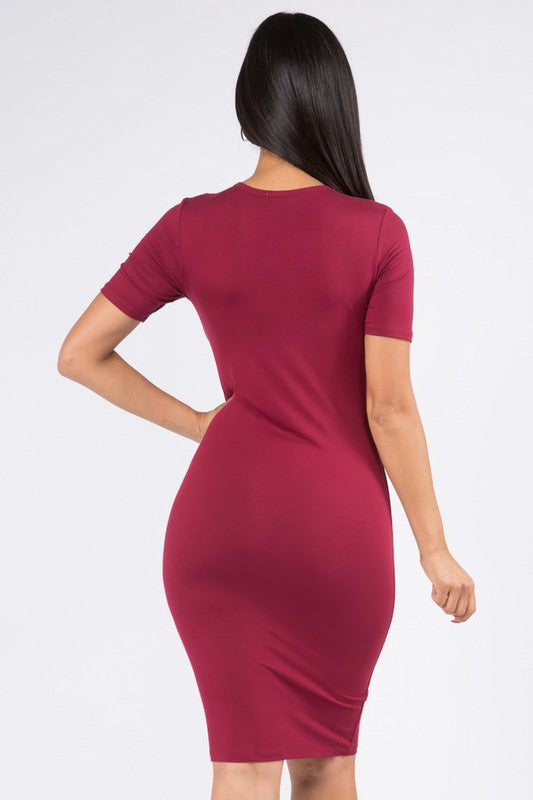 Short Sleeve Keyhole Midi Bodycon Dress