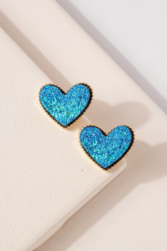 Heart Druzy Stone Stud Earrings