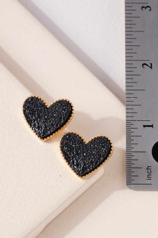 Heart Druzy Stone Stud Earrings