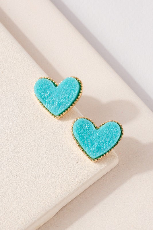 Heart Druzy Stone Stud Earrings