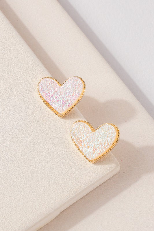 Heart Druzy Stone Stud Earrings