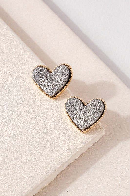 Heart Druzy Stone Stud Earrings