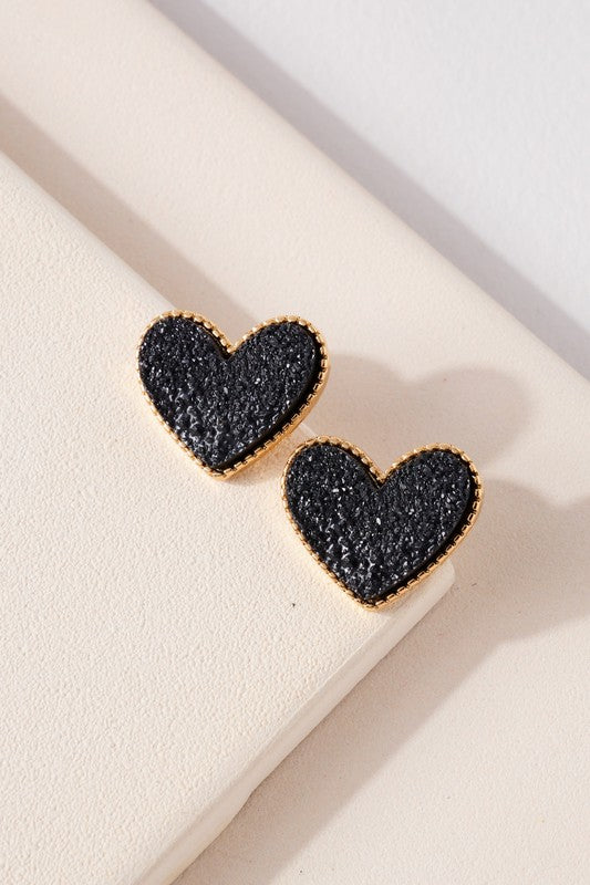 Heart Druzy Stone Stud Earrings