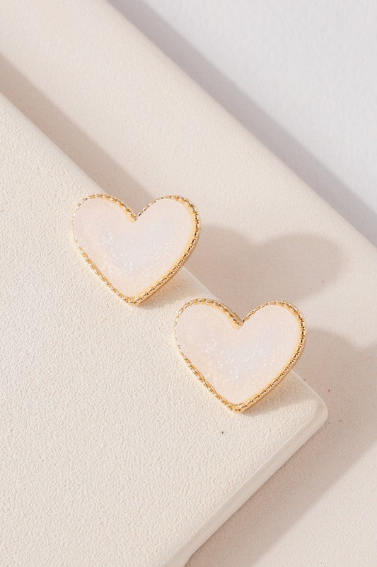 Heart Druzy Stone Stud Earrings