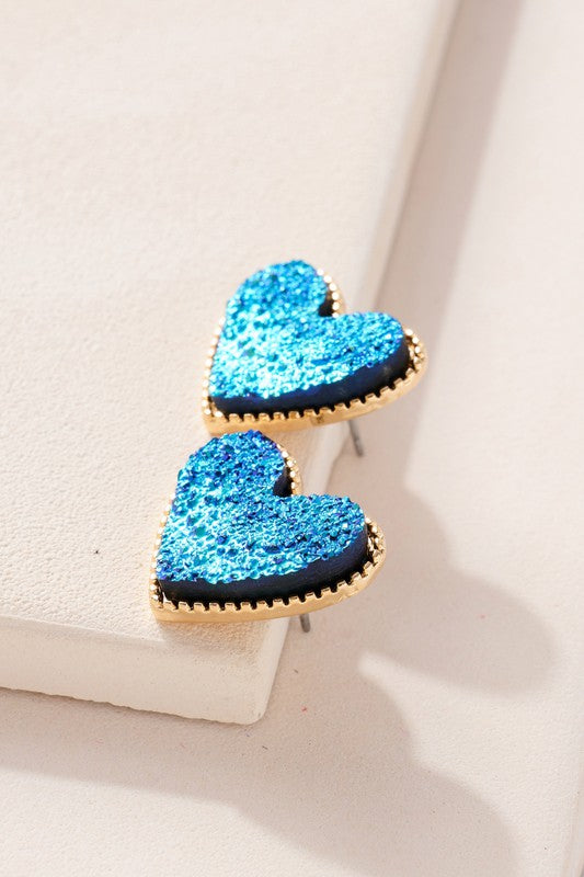 Heart Druzy Stone Stud Earrings