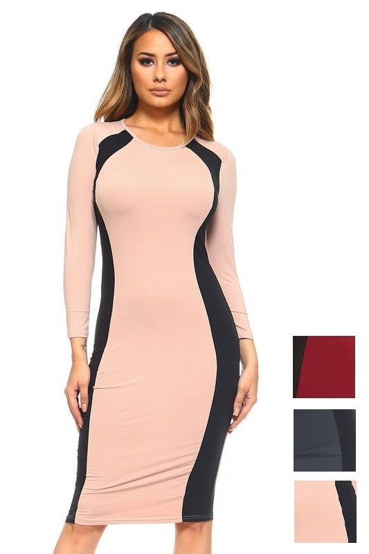 Color Block Contrast Midi Dress