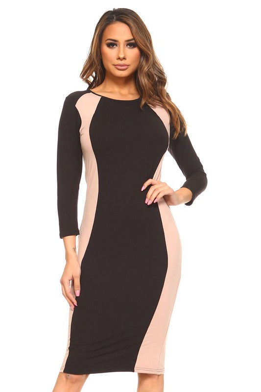 Color Block Contrast Midi Dress