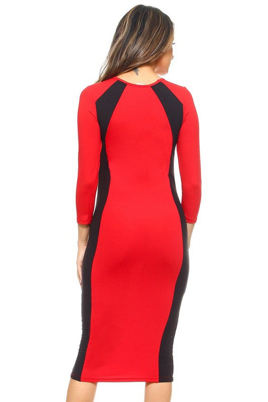 Color Block Contrast Midi Dress