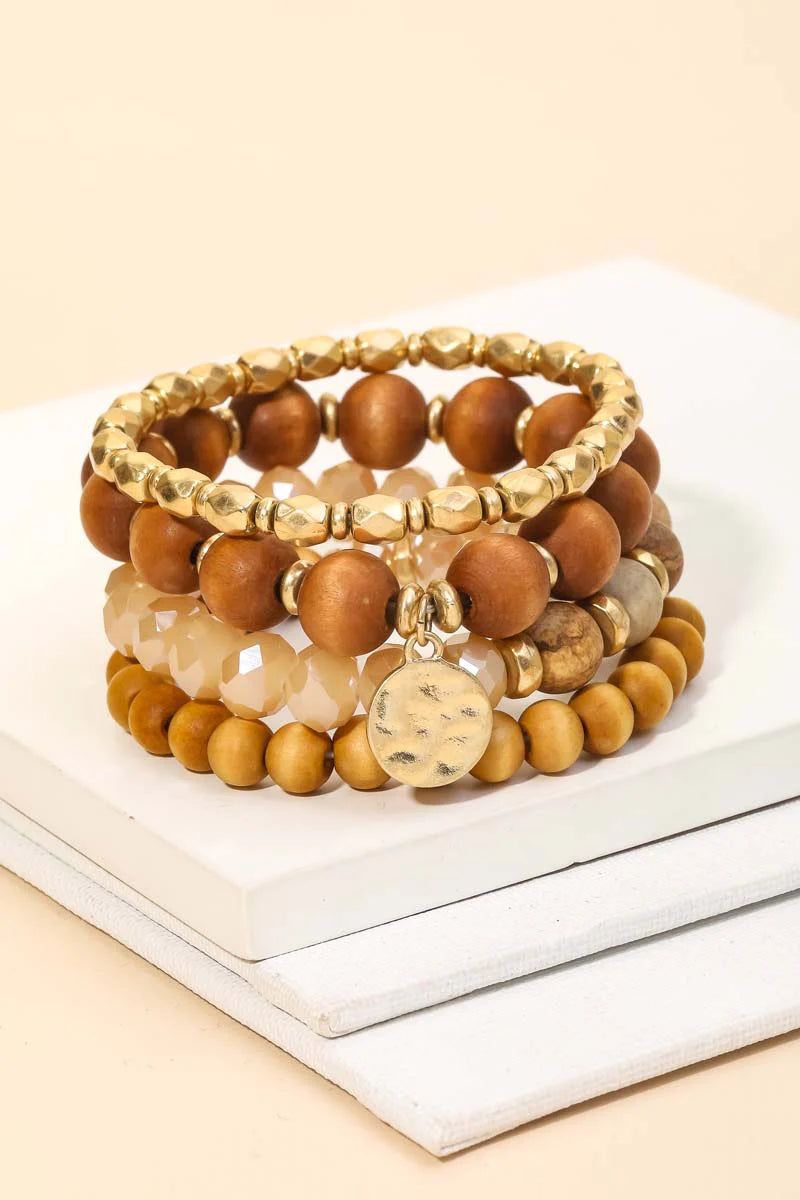 Semi-Precious Wood/Jeweled Bead Bracelet Set